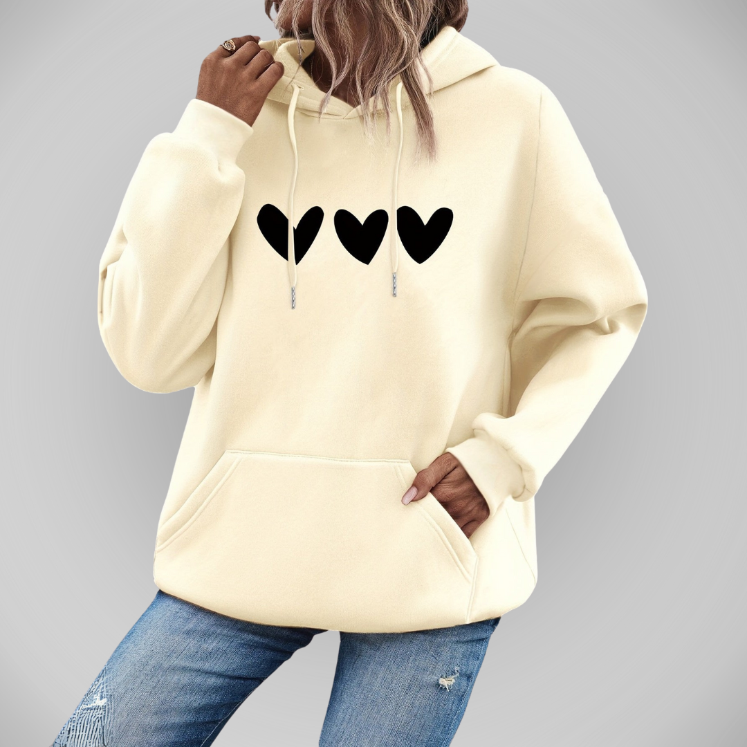Hyacinth - Elegante felpa casual con cappuccio e stampa di cuori