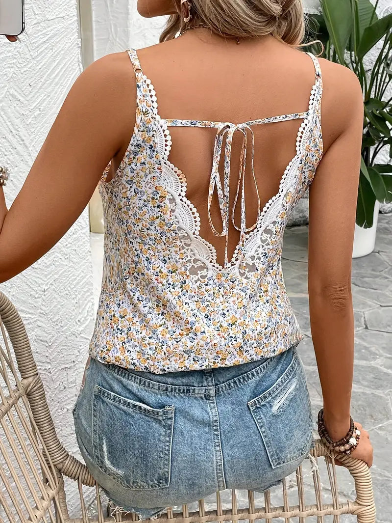 Pearl - Canotta con stampa floreale e laccio dietro