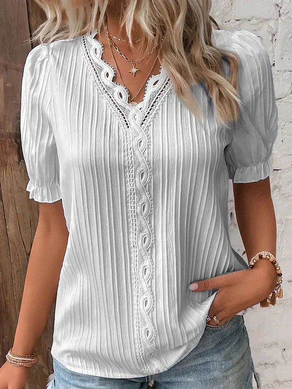 Rosemarie - Elegante Blusa a Maniche Corte con Collo a V