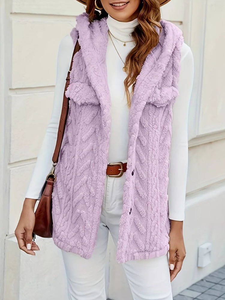 Quintina - Elegante gilet con cappuccio e bottoni frontali