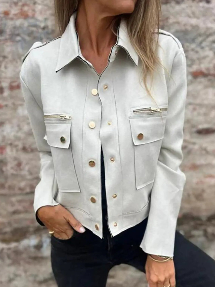 Kandace - Elegante giacca in camoscio con zip e tasche frontali