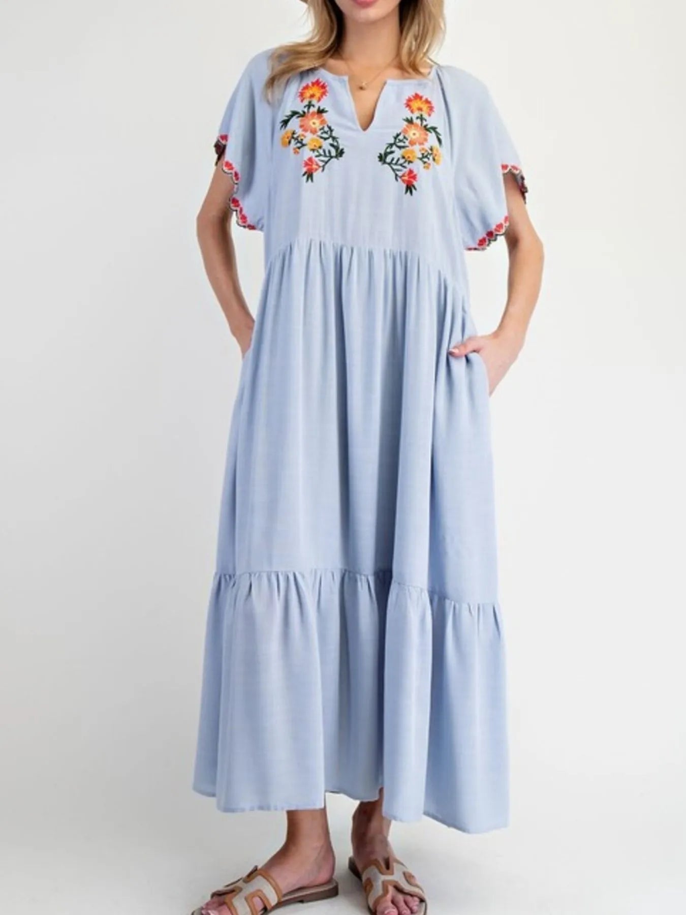 Mireille - Abito lungo floreale casual a maniche lunghe e vestibilità comoda