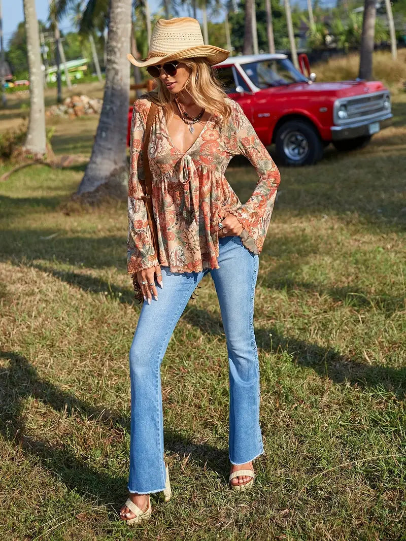 Etta - Top floreale con scollo a V