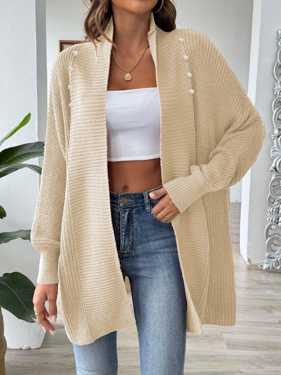Clarice - Elegante cardigan lungo a maniche lunghe con apertura frontale