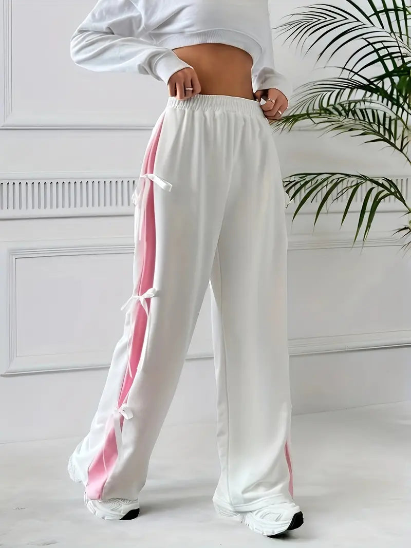 Florence - Pantaloni sportivi bianchi casual con fiocco
