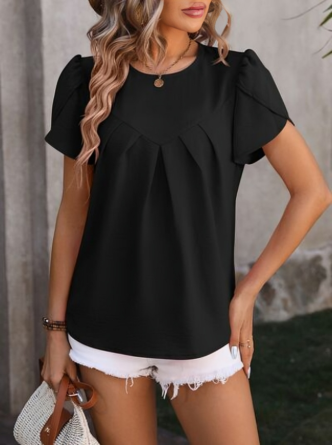 Yasmine - Camicetta elegante con scollo arricciato e maniche a petalo