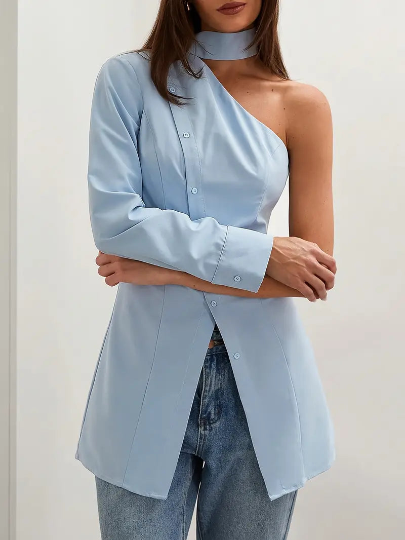 Dorothy - Elegante camicia monospalla a maniche lunghe