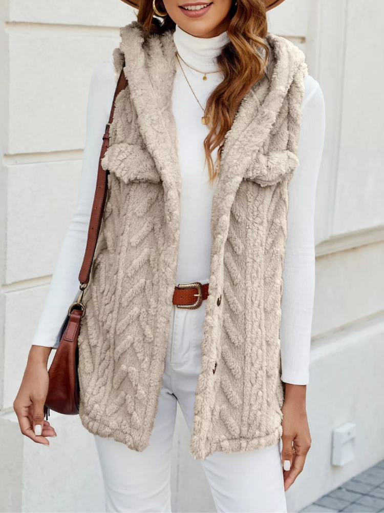 Quintina - Elegante gilet con cappuccio e bottoni frontali