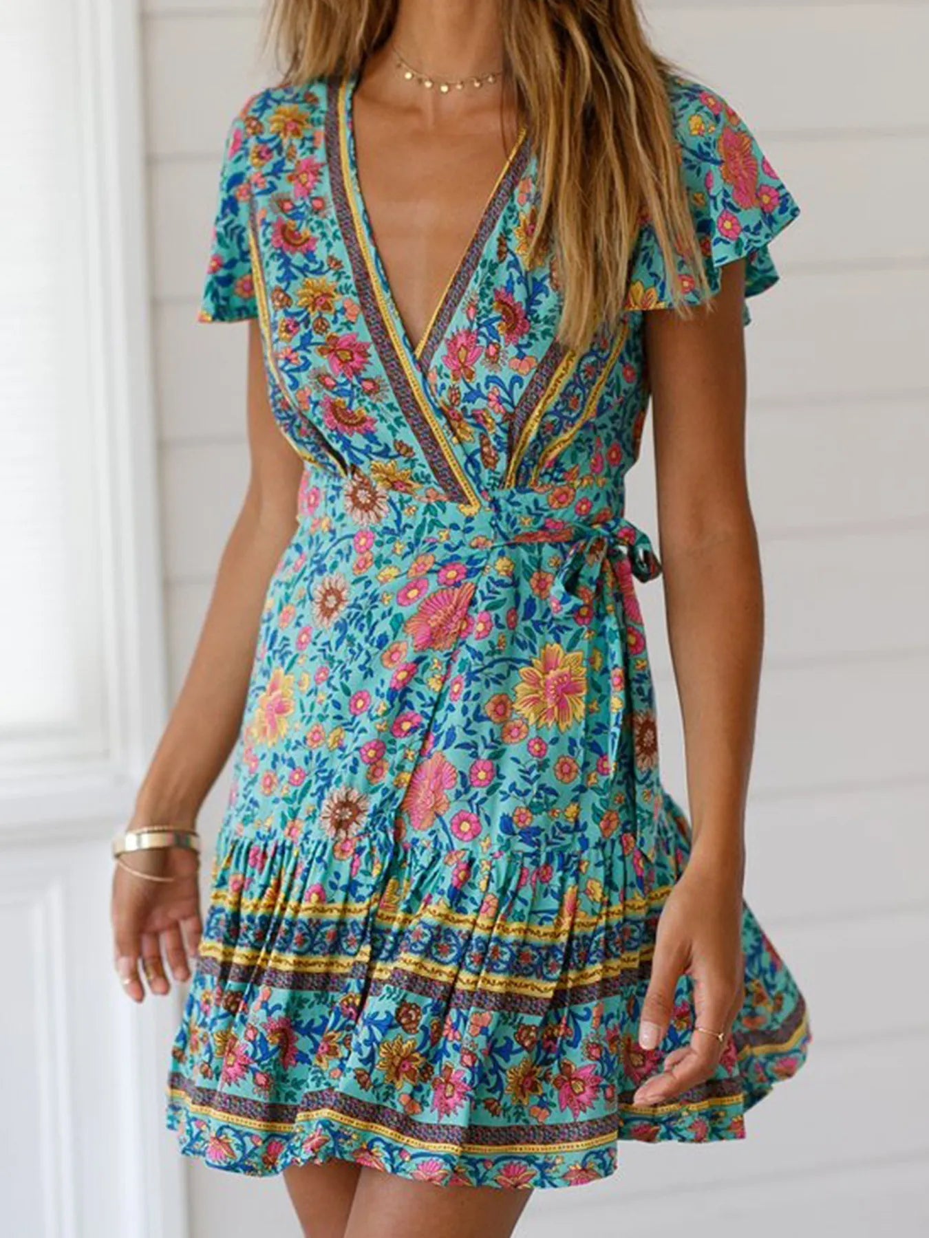 Heidilyn - Minivestito casual con maniche svasate e stampa floreale