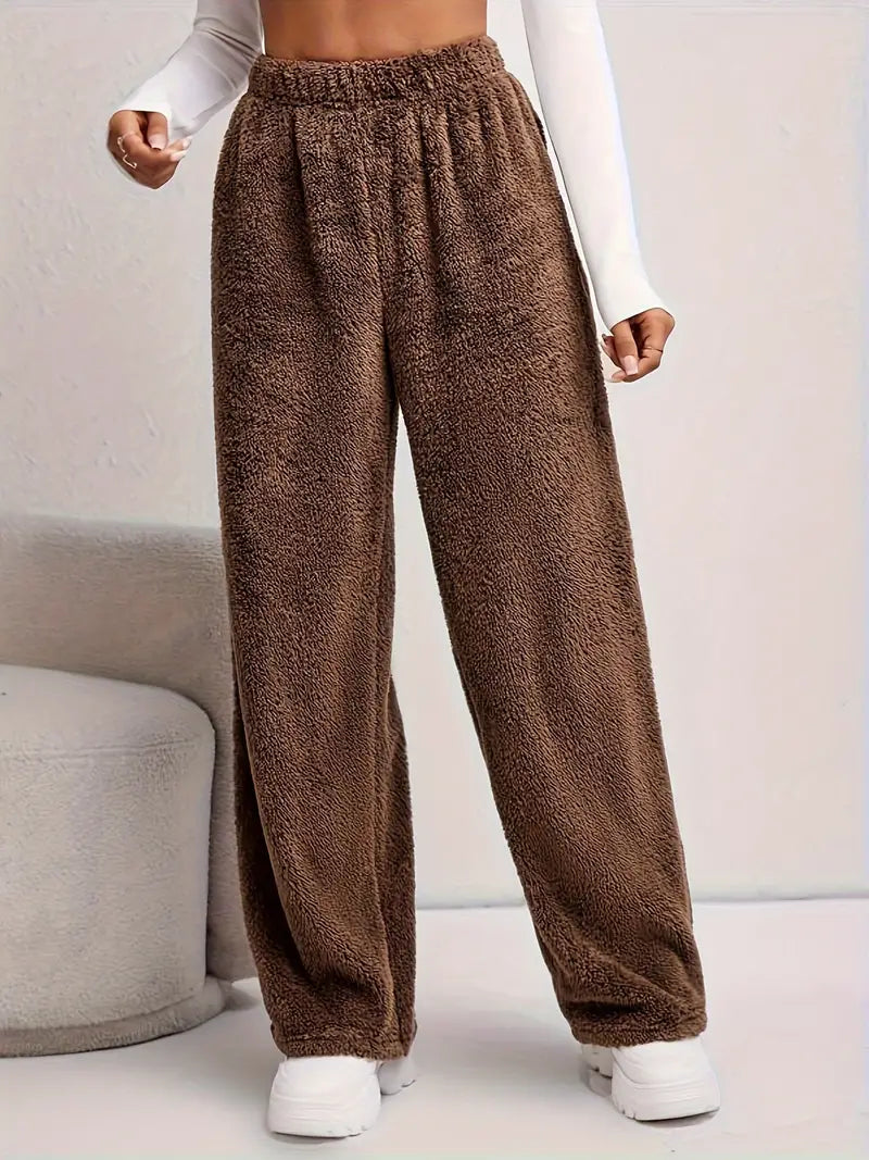 Deby - Pantaloni casual in pile a tinta unita