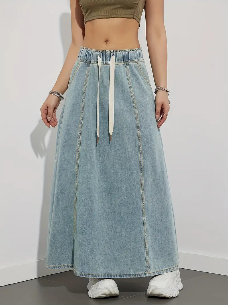 Fannie - Gonna lunga in denim con coulisse