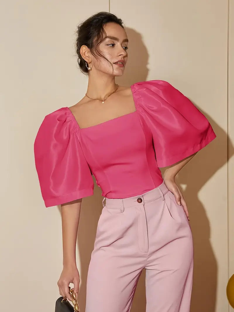 Connie - Elegante top con maniche a sbuffo e scollo quadrato