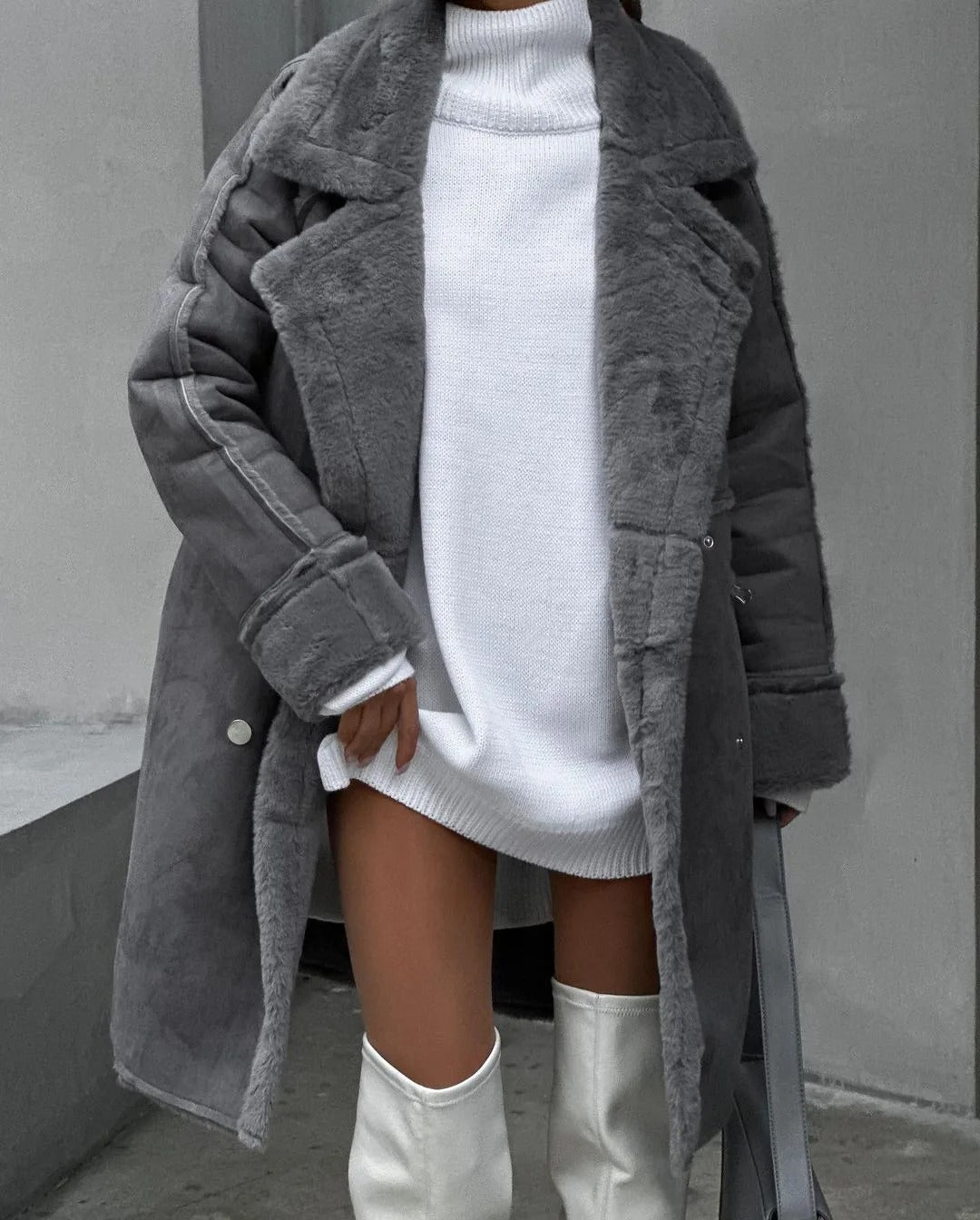 Ellen - Cappotto lungo e caldo in peluche alla moda