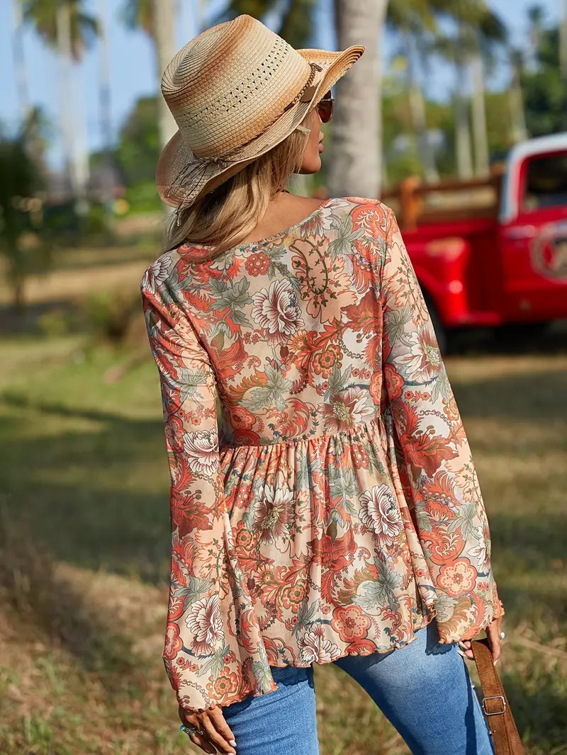 Etta - Top floreale con scollo a V