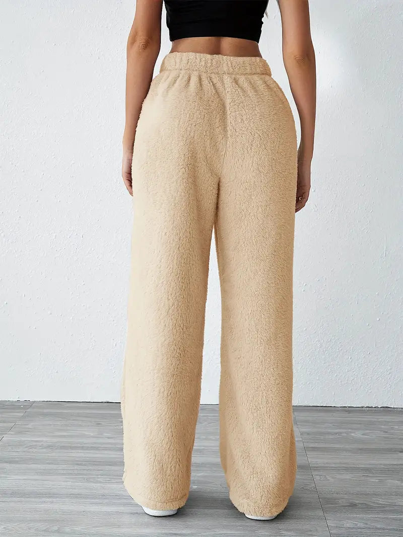 Deby - Pantaloni casual in pile a tinta unita