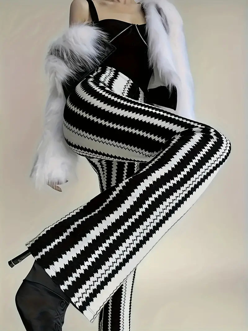 Eliza - Eleganti pantaloni svasati a righe bianche e nere