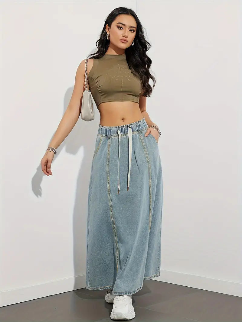 Fannie - Gonna lunga in denim con coulisse
