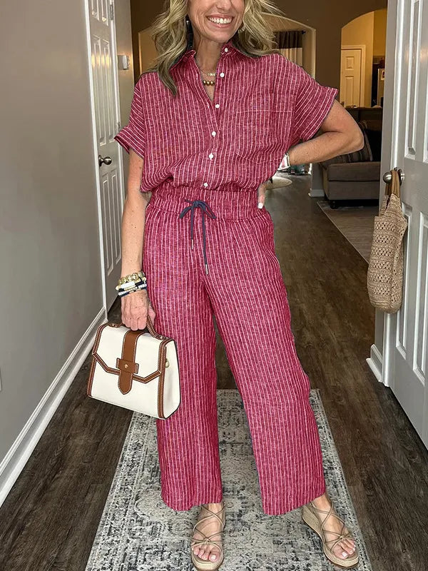 Malou - Completo casual con camicia larga abbottonata e pantaloni ampi