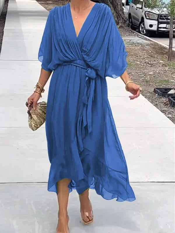 Julia - Elegante e raffinato abito in chiffon con scollatura a V