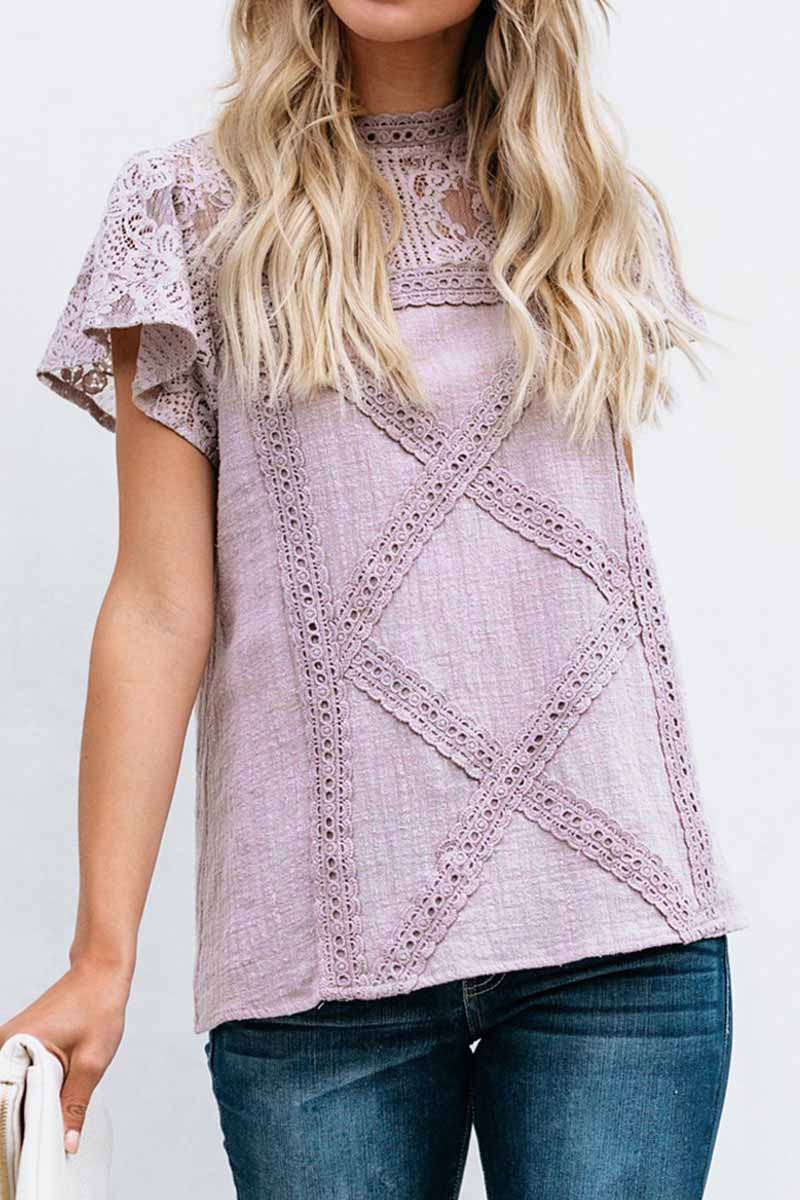 Laila - Blusa chic in pizzo geometrico a maniche corte