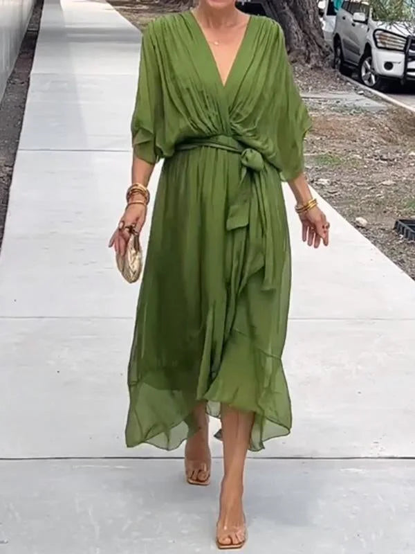 Julia - Elegante e raffinato abito in chiffon con scollatura a V