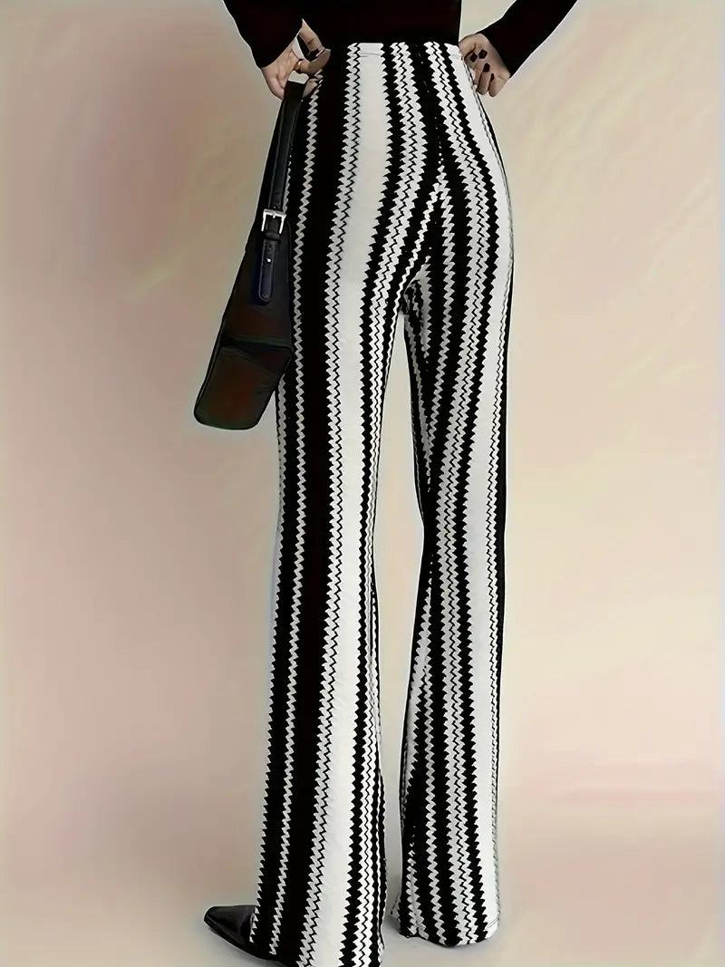 Eliza - Eleganti pantaloni svasati a righe bianche e nere
