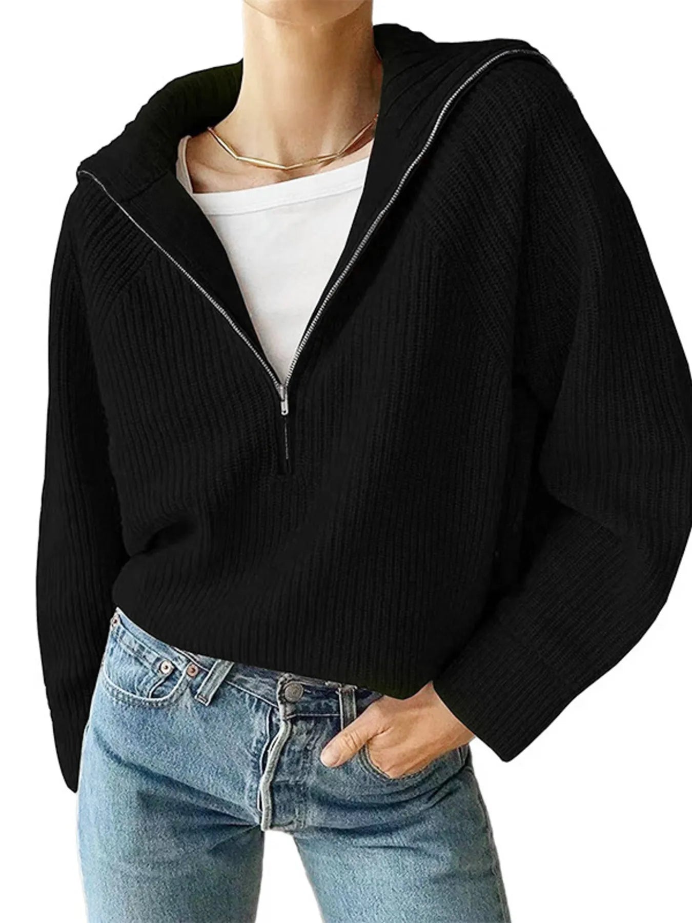 Edessa - Maglione in maglia oversize con mezza zip e maniche lunghe