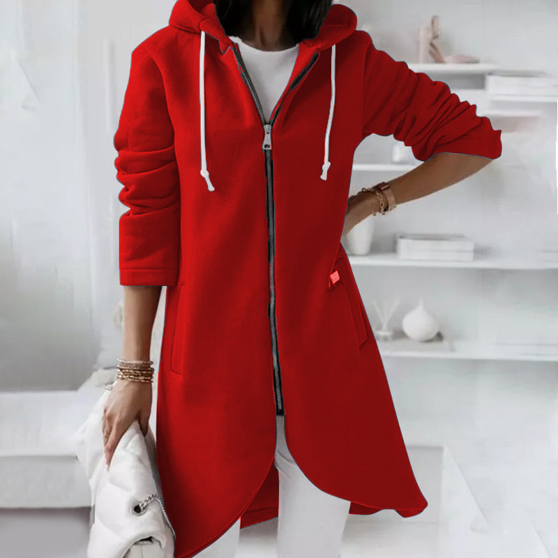 Darlene - Elegante giacca lunga con cappuccio e cerniera