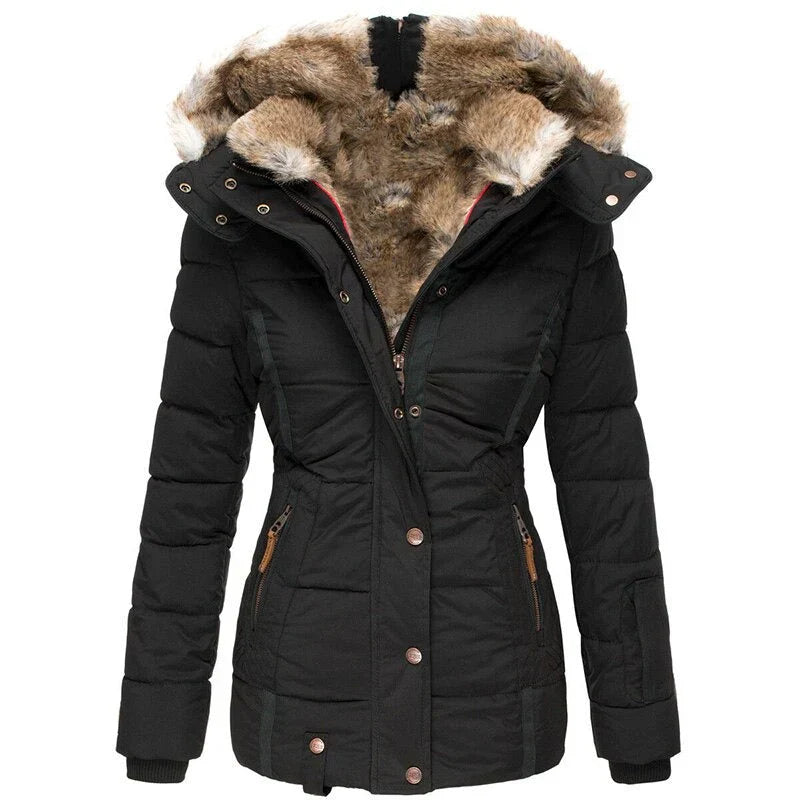 Greta - Cappotto invernale alla moda con fodera in pelliccia per donna