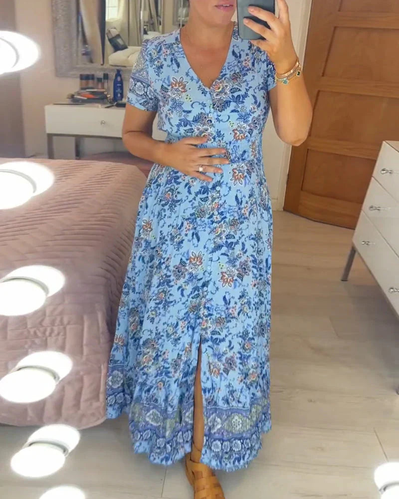 Noelia - Abito con motivo floreale e scollo a V