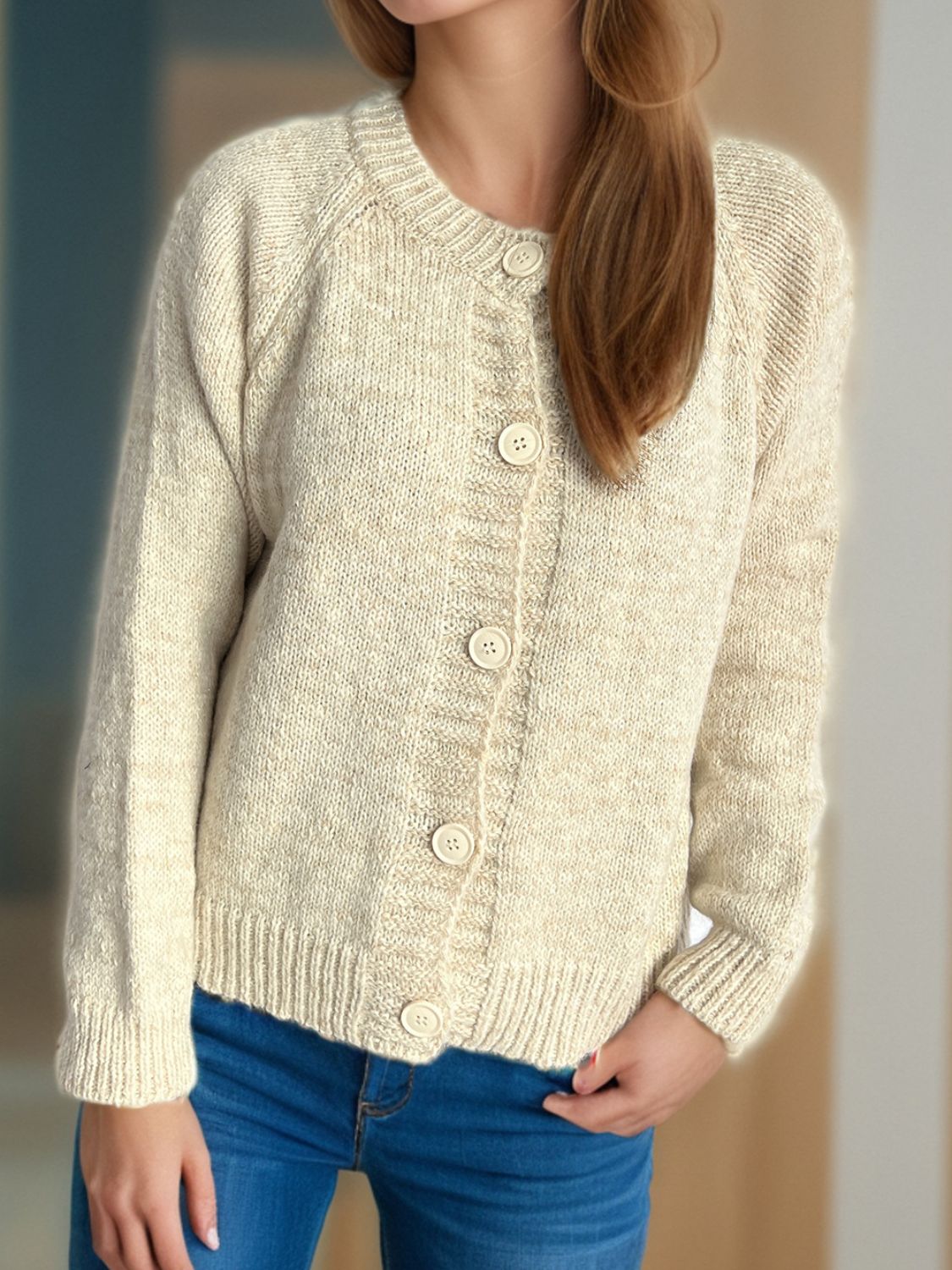 Callie - Cardigan elegante con bottoni e maniche lunghe in tessuto fiammato