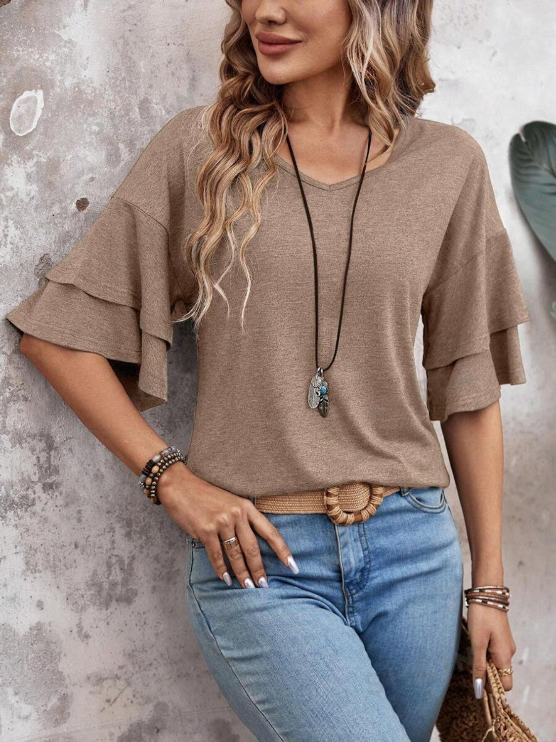 Zayira - Elegante Blusa a Mezza Manica con Volant a Strati