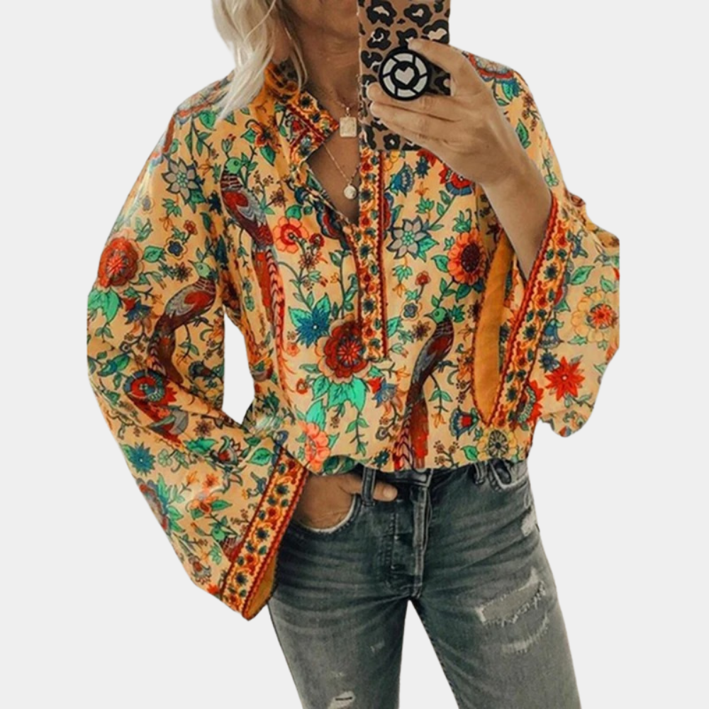 Nikayla – Elegante blusa a maniche lunghe con maniche a sbuffo floreali