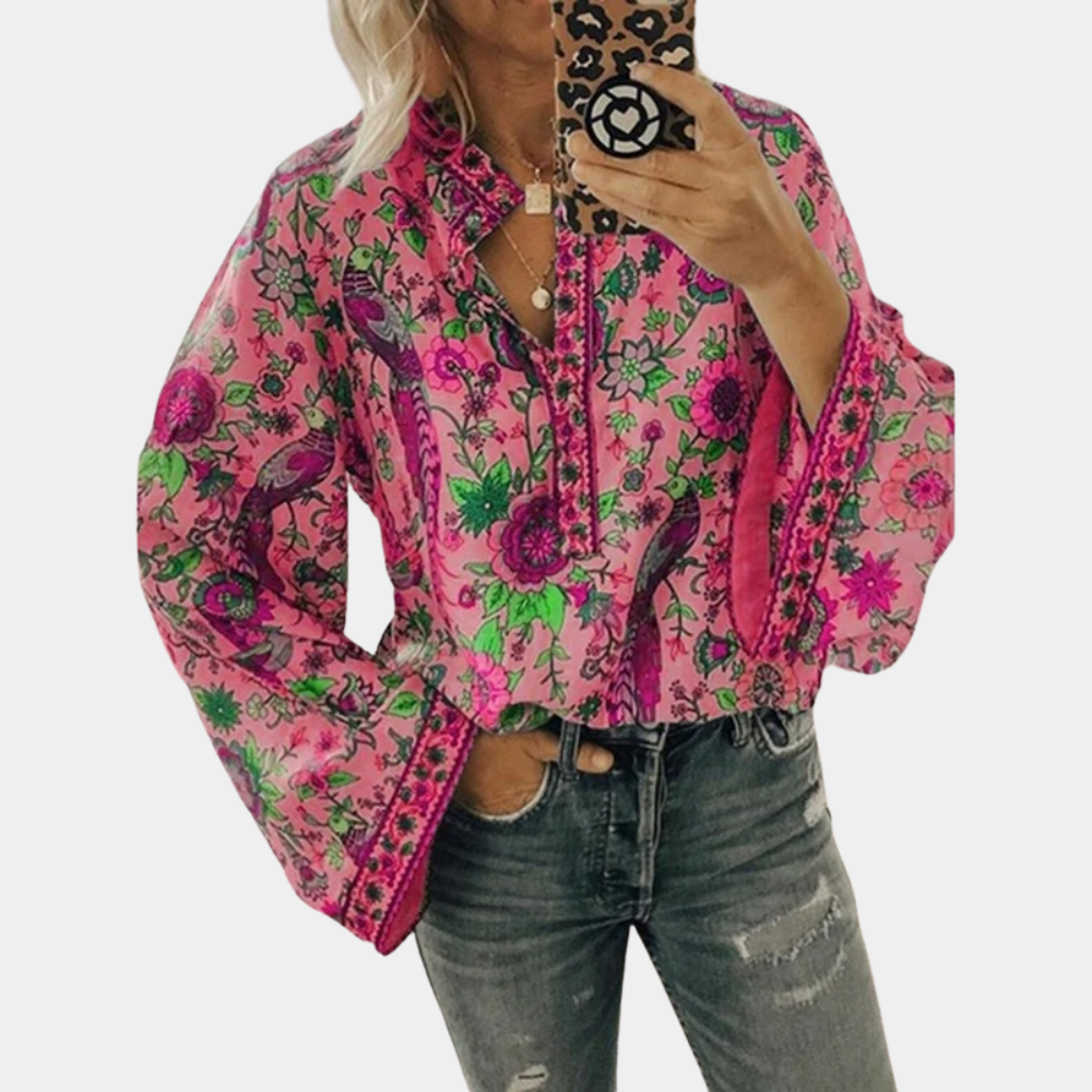 Nikayla – Elegante blusa a maniche lunghe con maniche a sbuffo floreali
