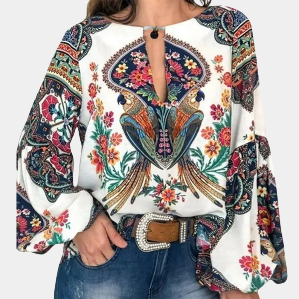 Veronella - Elegante blusa floreale con maniche a sbuffo