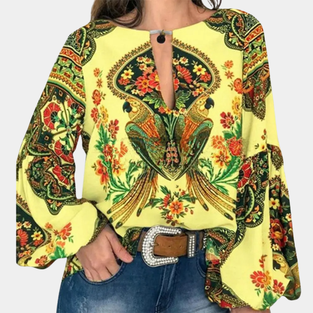 Veronella - Elegante blusa floreale con maniche a sbuffo