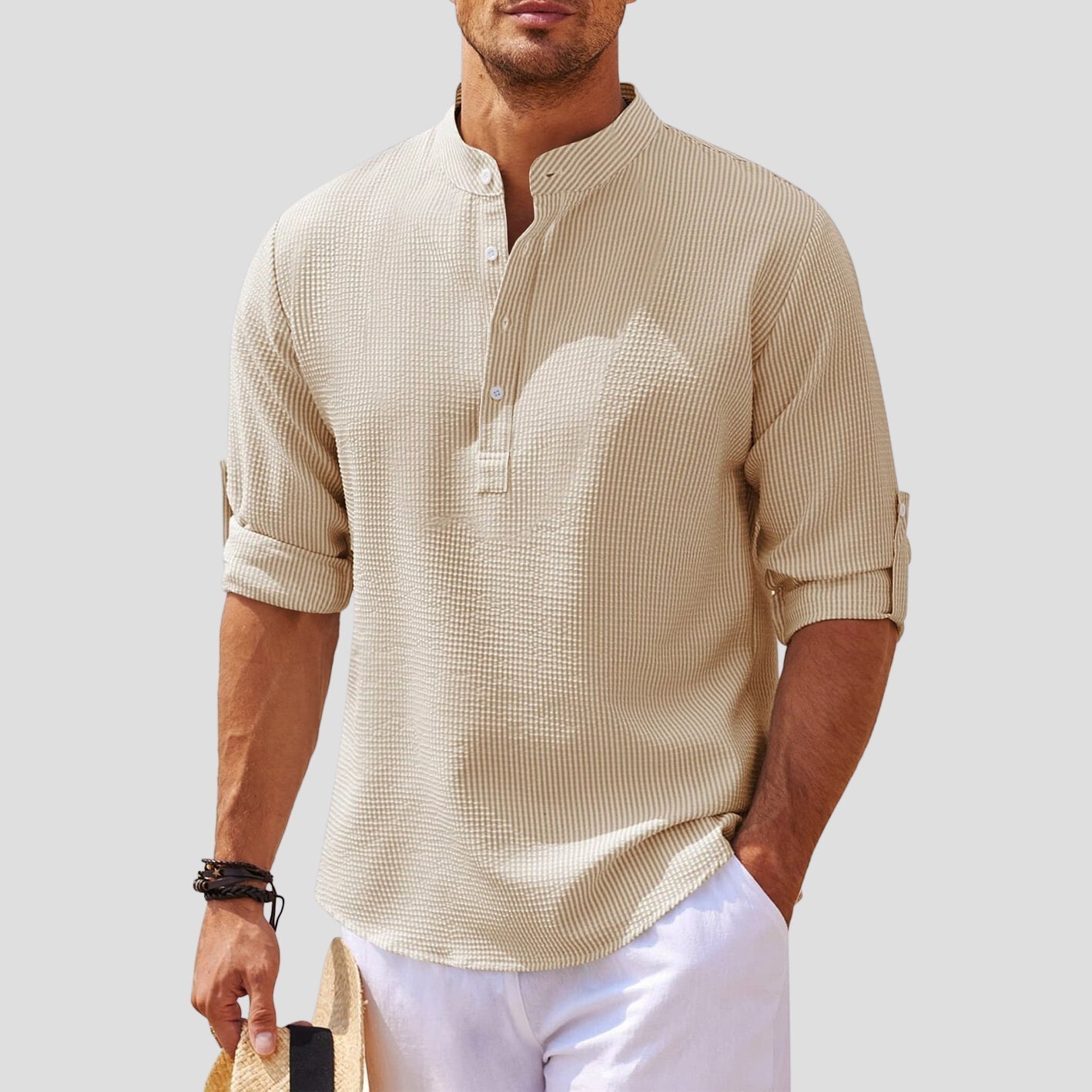 Jomar - Camicia Elegante a Maniche Lunghe con Colletto alla Coreana e Bottoni