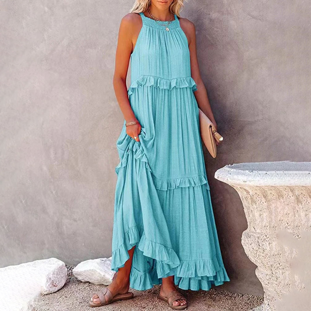 Alaina - Elegante abito maxi senza maniche con volant
