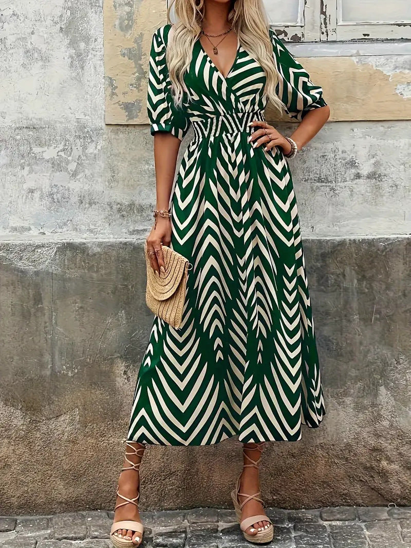 Sarah - Elegante abito con scollo a V e stampa geometrica