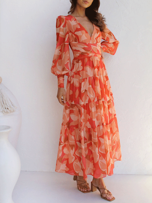 Sylvaine - Elegante abito maxi floreale a maniche lunghe