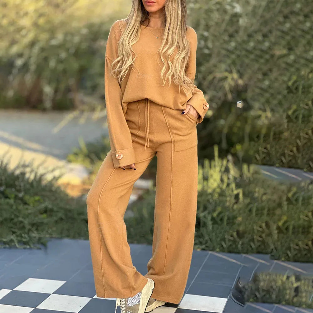 Thessaly - Completo con Top Morbido a Manica Lunga e Pantaloni a Gamba Larga