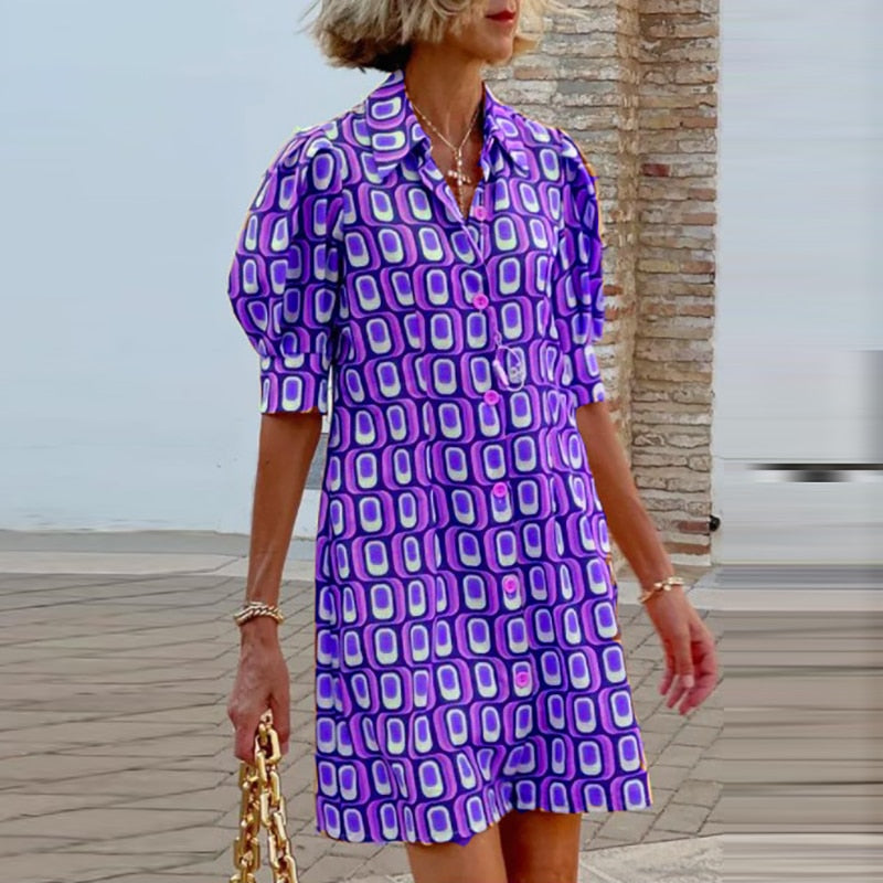 Quintelle - Mini abito con bottoni e stampa casual ed elegante