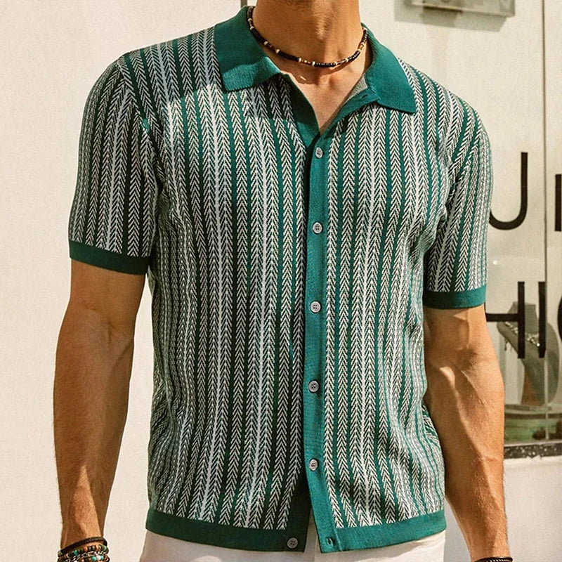 Luis - Polo Elegante a Righe con Bottoni
