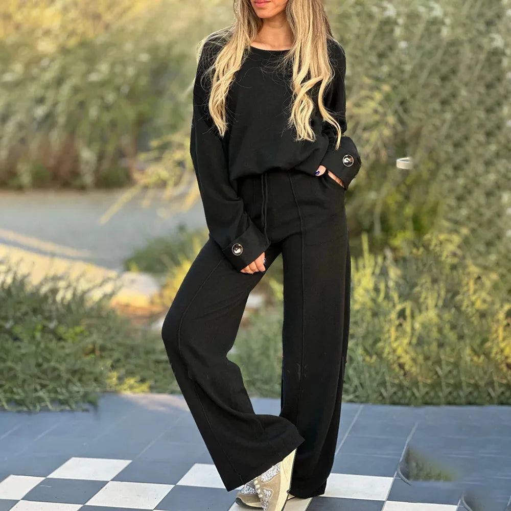 Thessaly - Completo con Top Morbido a Manica Lunga e Pantaloni a Gamba Larga