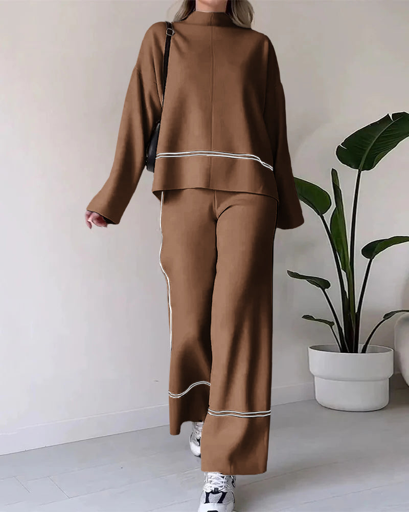 Aileen - Elegante completo con top largo a maniche lunghe e pantaloni a gamba larga