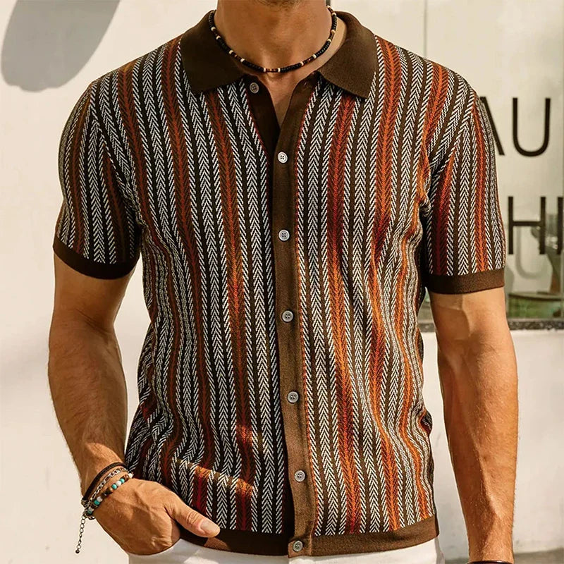 Luis - Polo Elegante a Righe con Bottoni