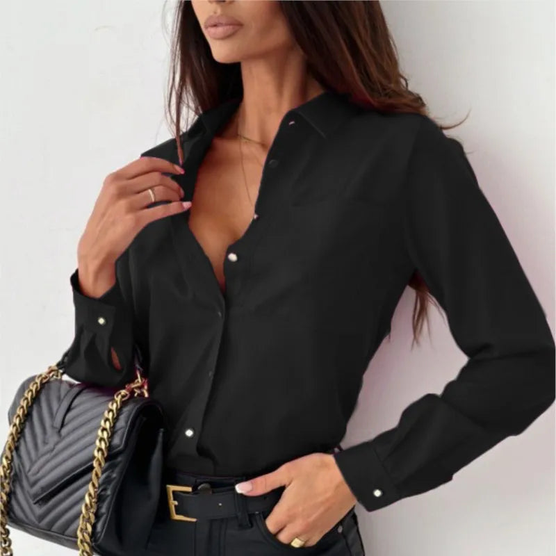 Elaine - Elegante top a maniche lunghe con bottoni sul davanti