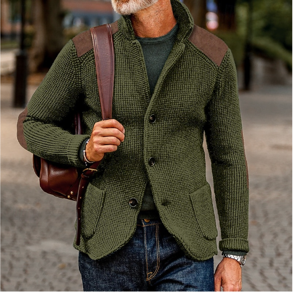 Miles - Giacca casual in maglia con bottoni da uomo