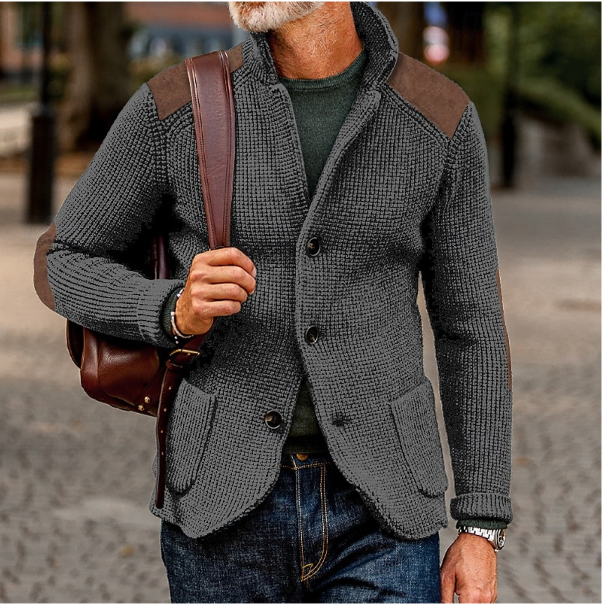 Miles - Giacca casual in maglia con bottoni da uomo