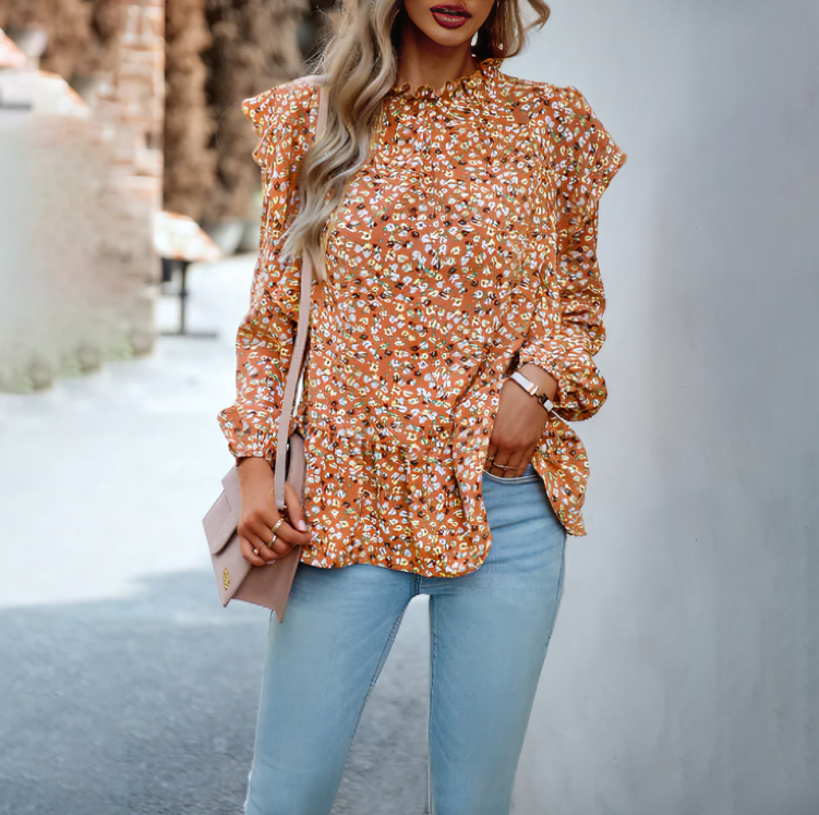 Coralyn - Elegante Blusa Floreale a Maniche Lunghe
